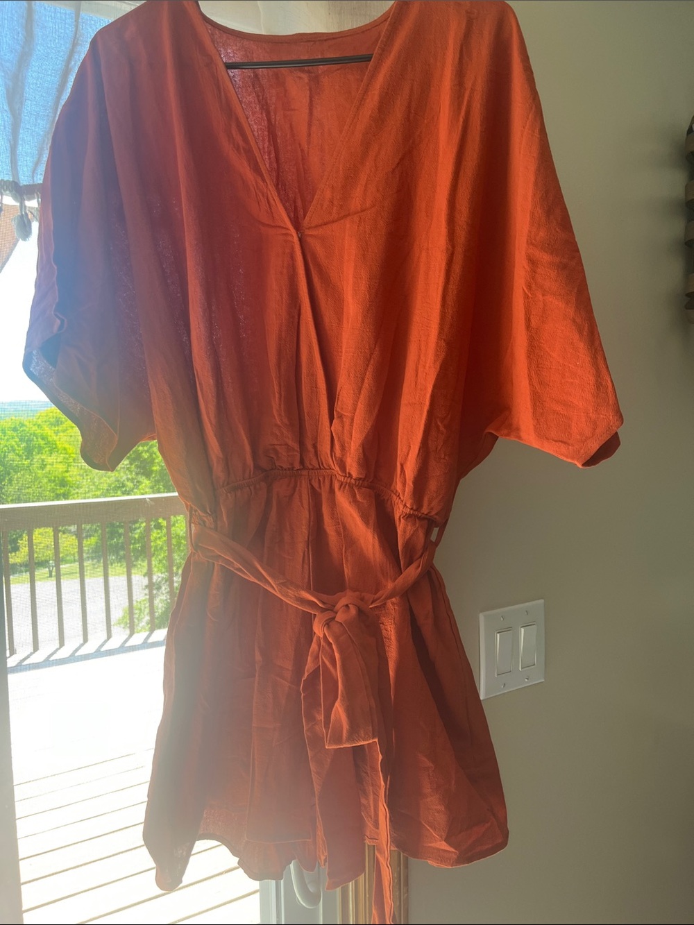 Cupshe Rust Orange Women's Tie-Waist Shorts Romper